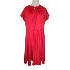 Vintage Dress 60's 70's Red Fit N Flare Drawstring Neck Summer LG Full Skirt